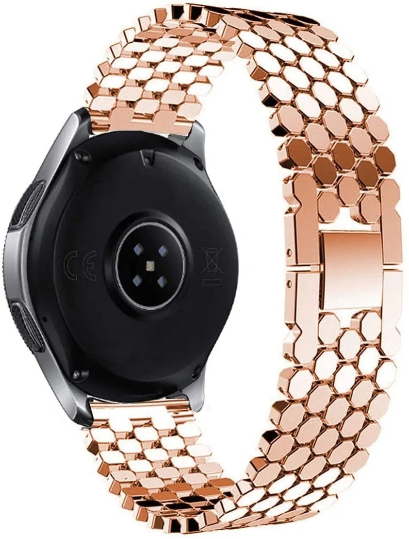 Steel Strap Hexagons, rose gold, on a watch, 3/4 rear view
