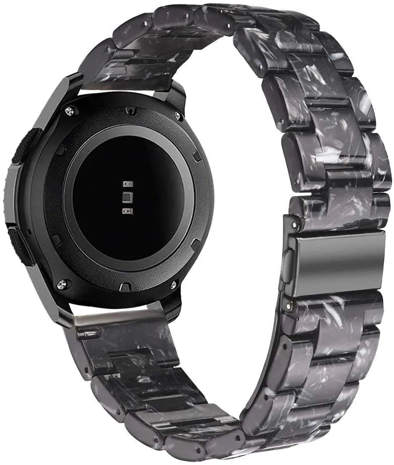 Metal Resin Strap, black/white, on a watch, 3/4 rear view