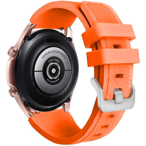 Twill Silicone Strap, orange, on a watch, 3/4 rear view