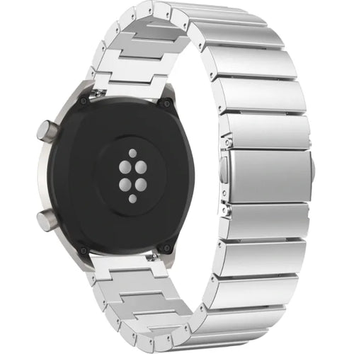 Premium Metal Strap, silver, on a watch, 3/4 rear view