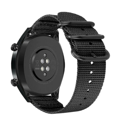 Nylon Buckle Strap, black, on a watch, 3/4 rear view