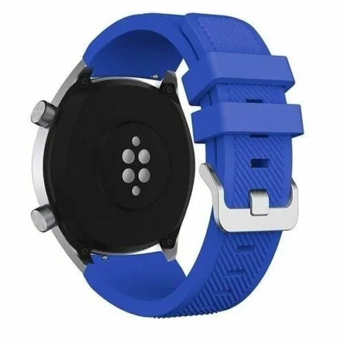 Twill Silicone Strap, blue, on a watch, 3/4 rear view
