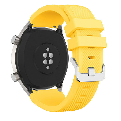 Twill Silicone Strap, yellow, on a watch, 3/4 rear view