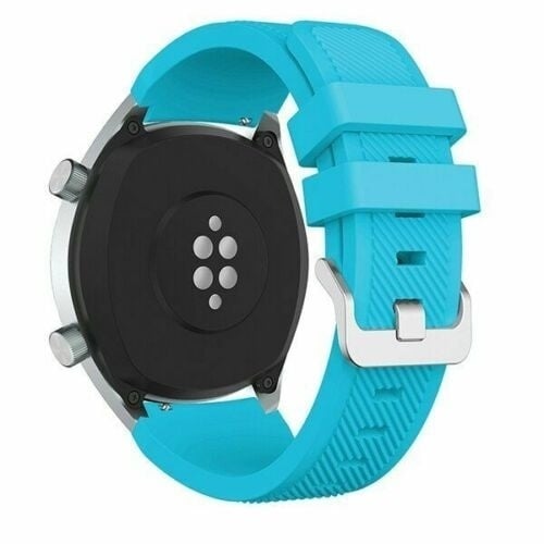 Twill Silicone Strap, light blue, on a watch, 3/4 rear view