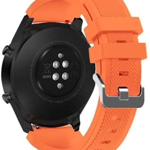 Twill Silicone Strap, orange, on a watch, 3/4 rear view