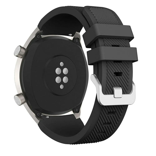 Twill Silicone Strap, black, on a watch, 3/4 rear view