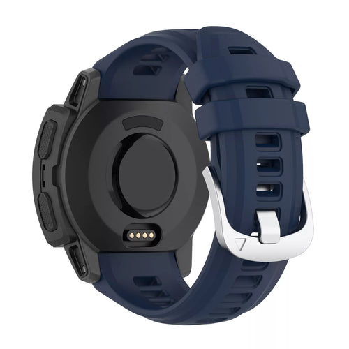 Silicone Strap, dark blue, on a watch, 3/4 rear view