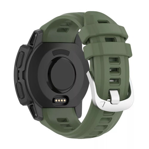 Silicone Strap, dark green, on a watch, 3/4 rear view