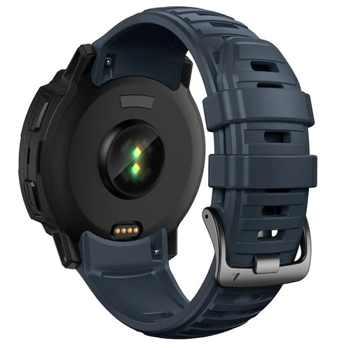 Silicone Strap, dark blue, on a watch, 3/4 rear view