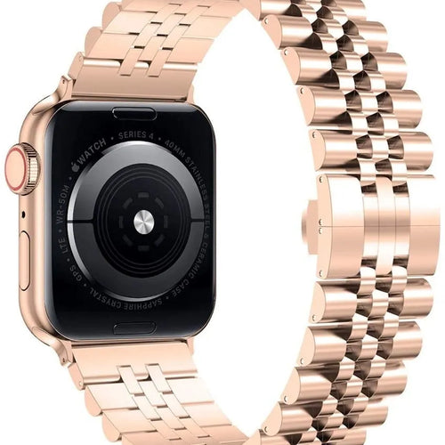 Jubilee Steel Strap, rose gold, on a watch, 3/4 rear view