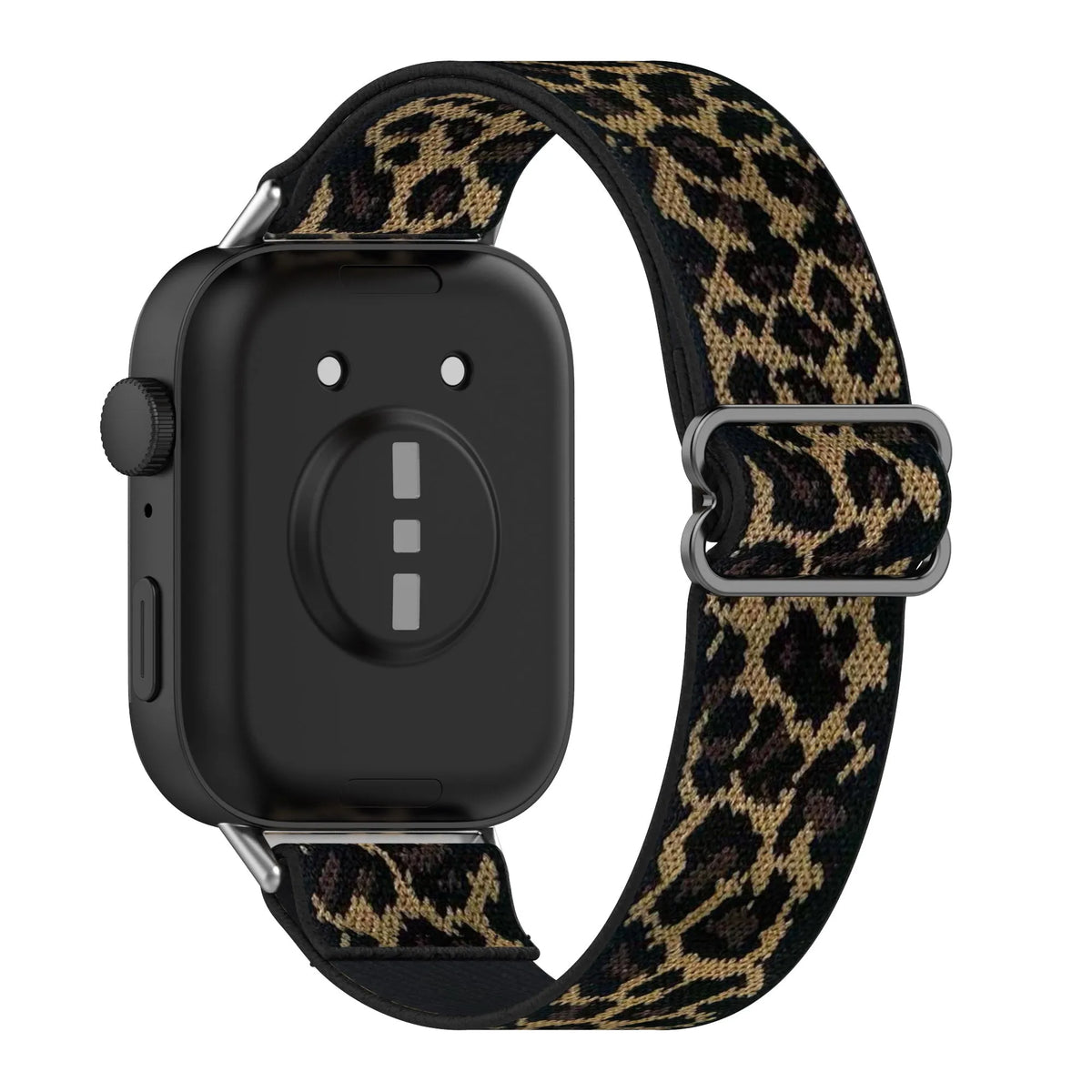 Nylon Elastic Strap, leopard, on a watch, 3/4 rear view