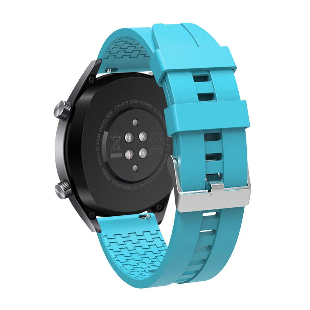 Silicone Strap 'Extreme', light blue, on a watch, 3/4 rear view