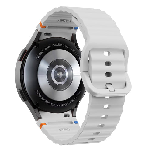 Wave Silicone Strap, light grey, on a watch, 3/4 rear view