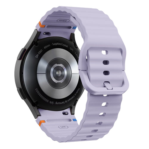 Wave Silicone Strap, light purple, on a watch, 3/4 rear view