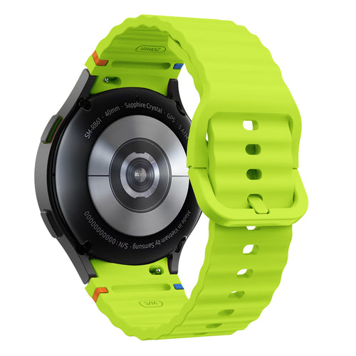 Wave Silicone Strap, lime, on a watch, 3/4 rear view