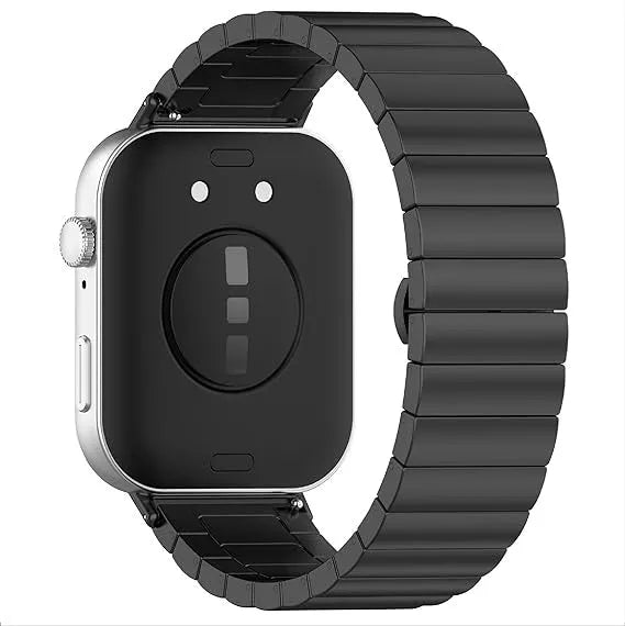 Metal Strap, black, on a watch, 3/4 rear view