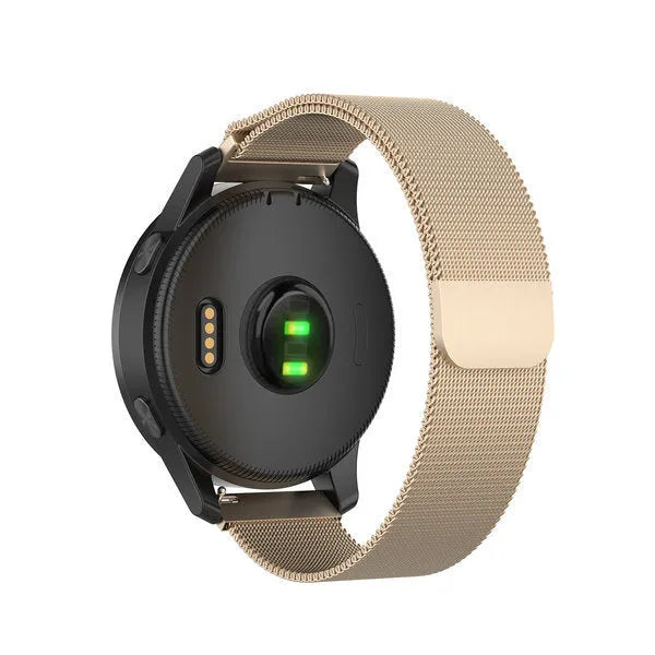 Milanese Strap, champagne, on a watch, 3/4 rear view