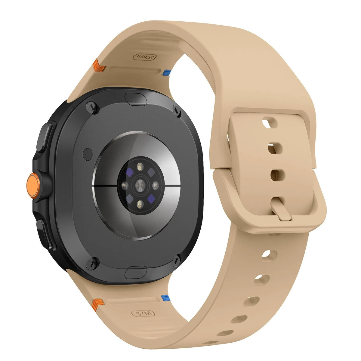 Silicone Strap, beige, on a watch, 3/4 rear view