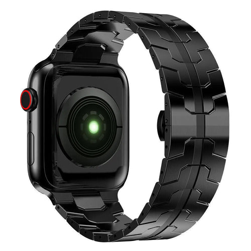 Steel Iron Strap, black, on a watch, 3/4 rear view