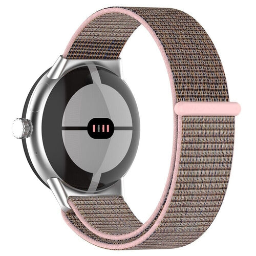 Nylon Strap, pink, on a watch, 3/4 rear view