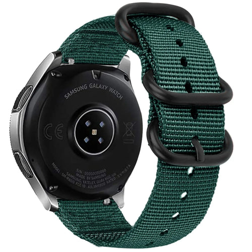 Nylon Buckle Strap, dark green, on a watch, 3/4 rear view
