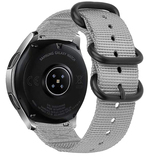 Nylon Buckle Strap, grey, on a watch, 3/4 rear view