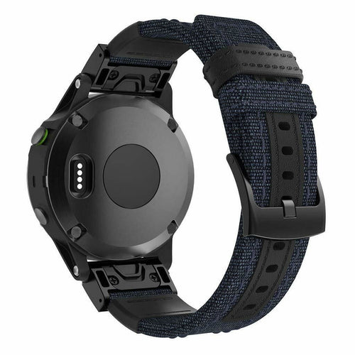 Nylon Hybrid Strap, dark blue, on a watch, 3/4 rear view