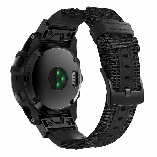 Nylon Hybrid Strap, black, on a watch, 3/4 rear view
