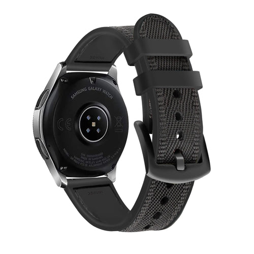 Nylon Hybrid Strap, black, on a watch, 3/4 rear view