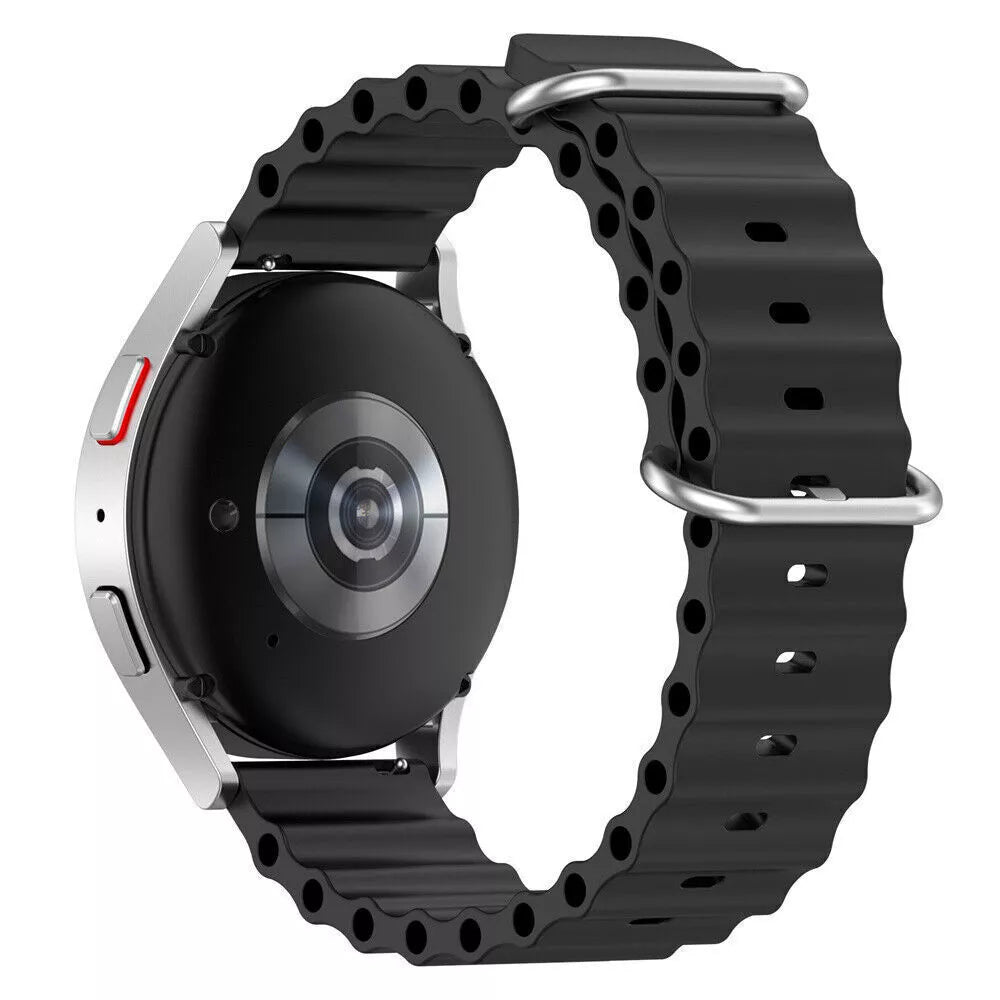 Silicone Ocean Strap, black, on a watch, 3/4 rear view