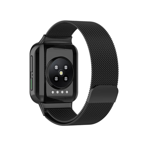 Milanese Strap, black, on a watch, 3/4 rear view