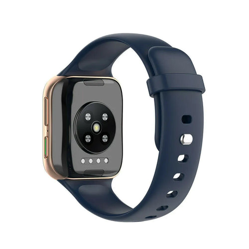 Silicone Strap, dark blue, on a watch, 3/4 rear view