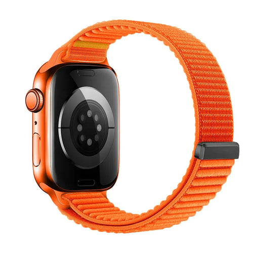 Wave Nylon Strap, orange, on a watch, 3/4 rear view