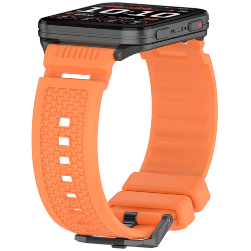 Silicone Strap, orange, on a watch, 3/4 rear view