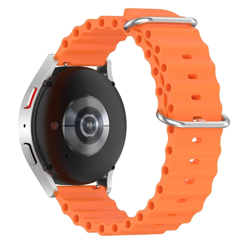 Silicone Ocean Strap, orange, on a watch, 3/4 rear view