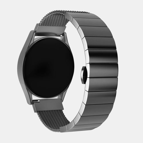Milanese Steel Strap, black, on a watch, 3/4 rear view