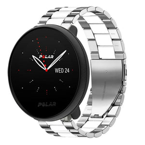Steel Strap, silver/white, on a watch, 3/4 rear view