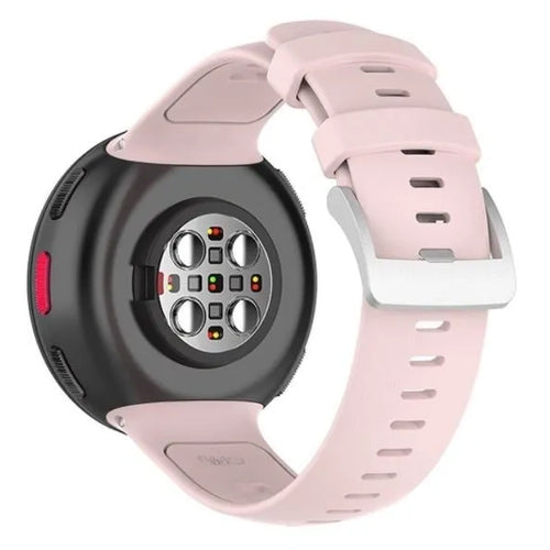Silicone Strap, pink, on a watch, 3/4 rear view