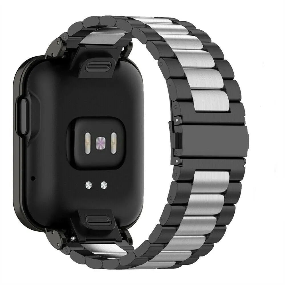 Steel Strap, black/silver, on a watch, 3/4 rear view