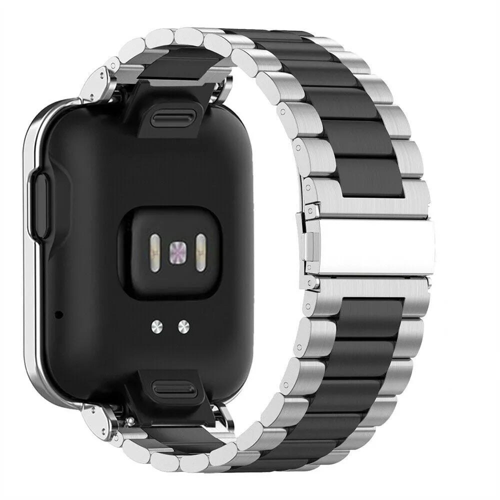 Steel Strap, silver/black, on a watch, 3/4 rear view