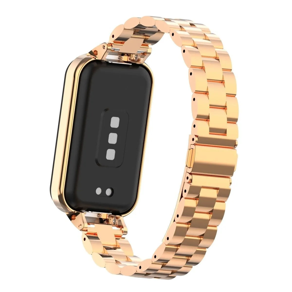 Steel Strap, rose gold, on a watch, 3/4 rear view