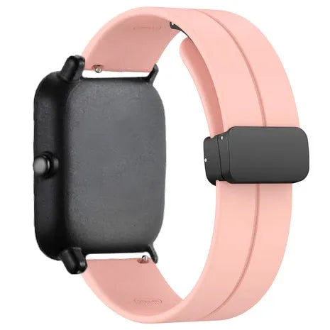 D-Buckle Silicone Strap, pink, on a watch, 3/4 rear view