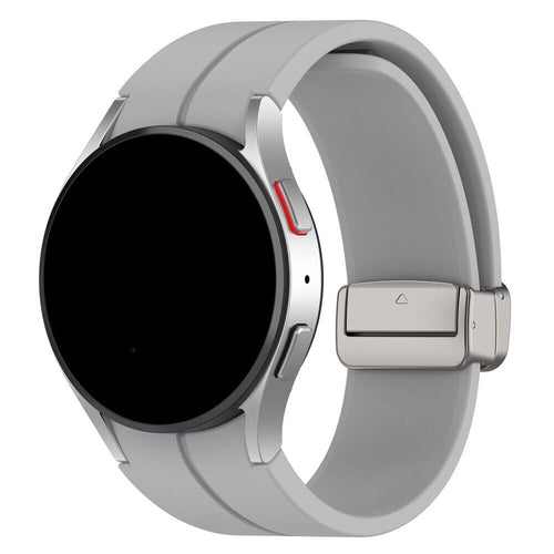 Silicone Magnetic Sport Strap, grey, on a watch, 3/4 rear view