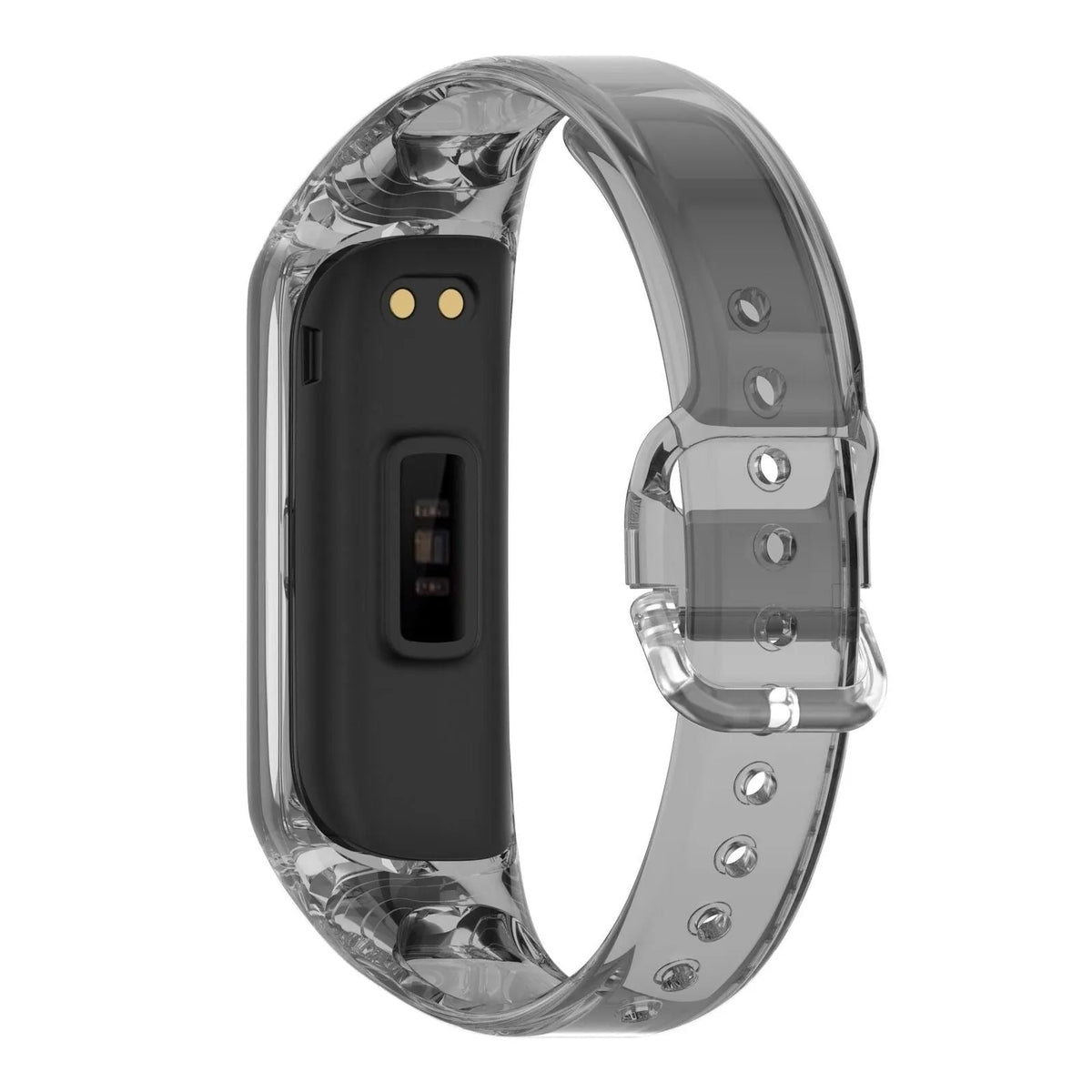 Silicone Colour Changing Crystal, transparent black, on a watch, 3/4 rear view