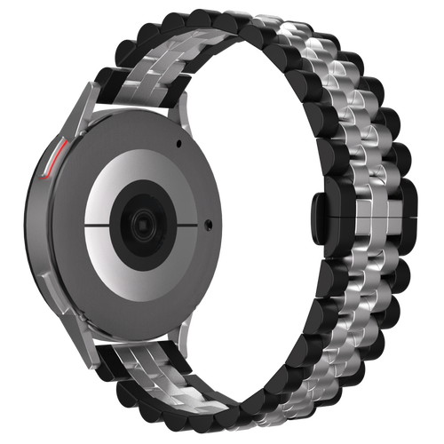 Jubilee Steel Strap, black/silver, on a watch, 3/4 rear view