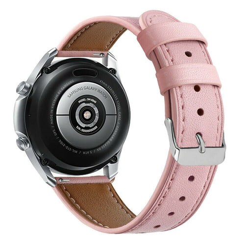 Modern Leather Strap, pink, on a watch, 3/4 rear view