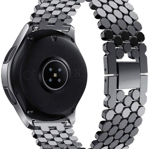Steel Strap Hexagons, black, on a watch, 3/4 rear view