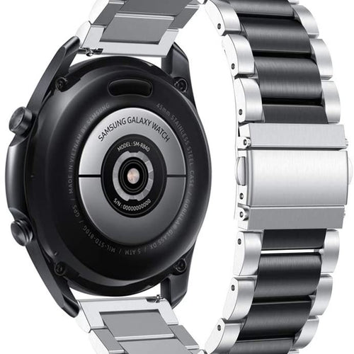 Steel Strap, silver/black, on a watch, 3/4 rear view