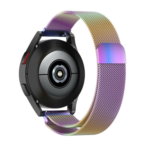 Milanese Strap, rainbow, on a watch, 3/4 rear view