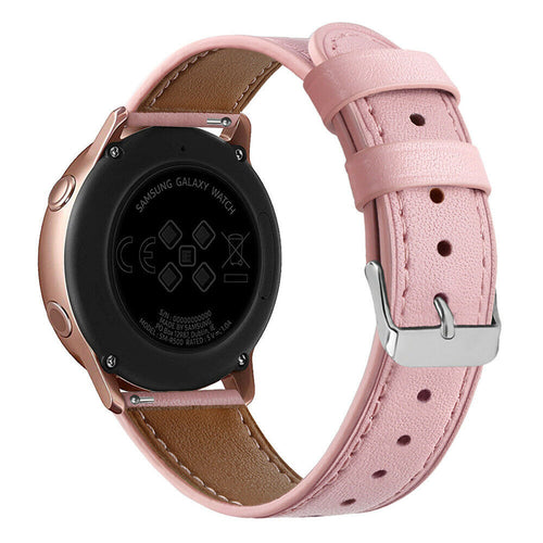 Modern Leather Strap, pink, on a watch, 3/4 rear view